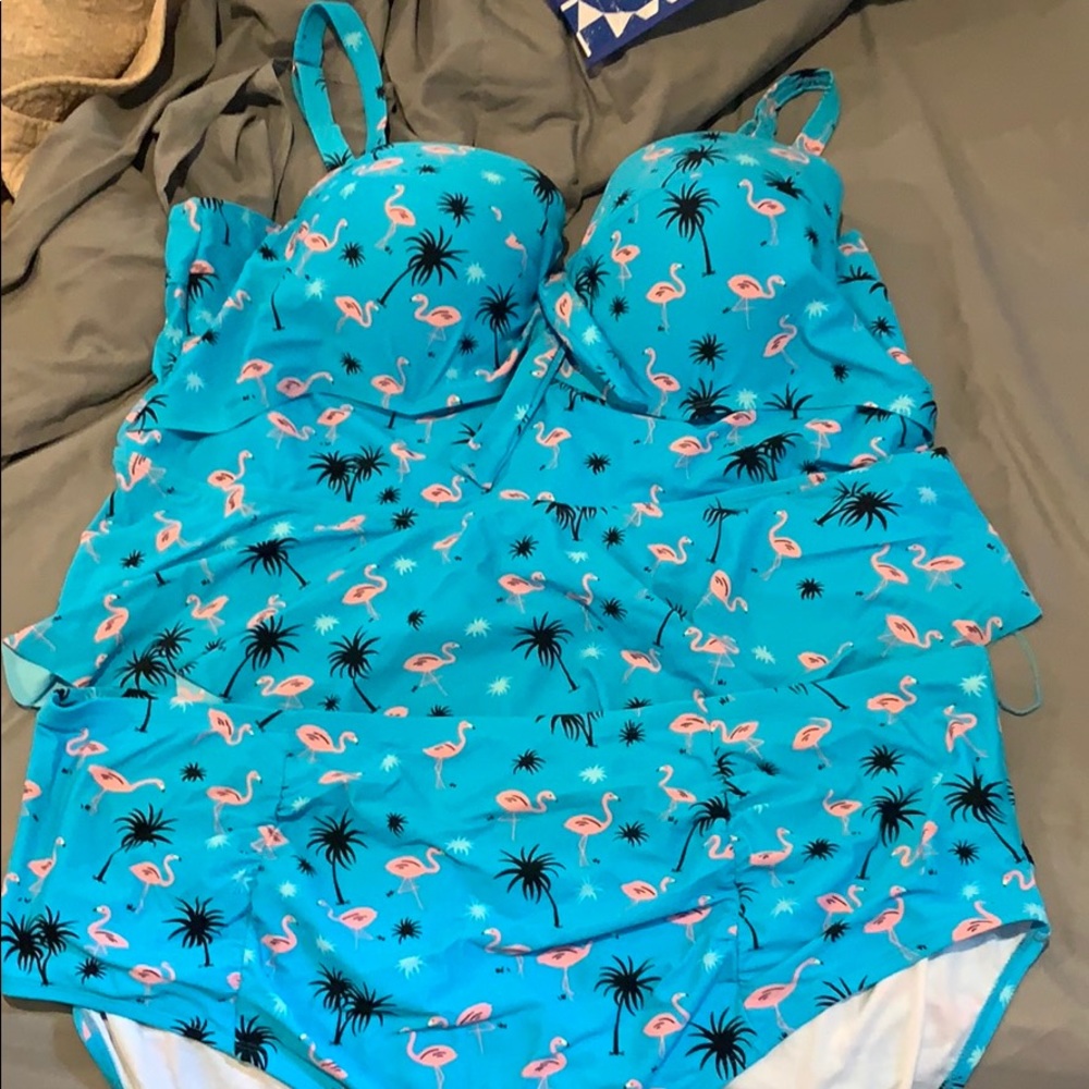 Flamingo 2 piece bathing suit plus size